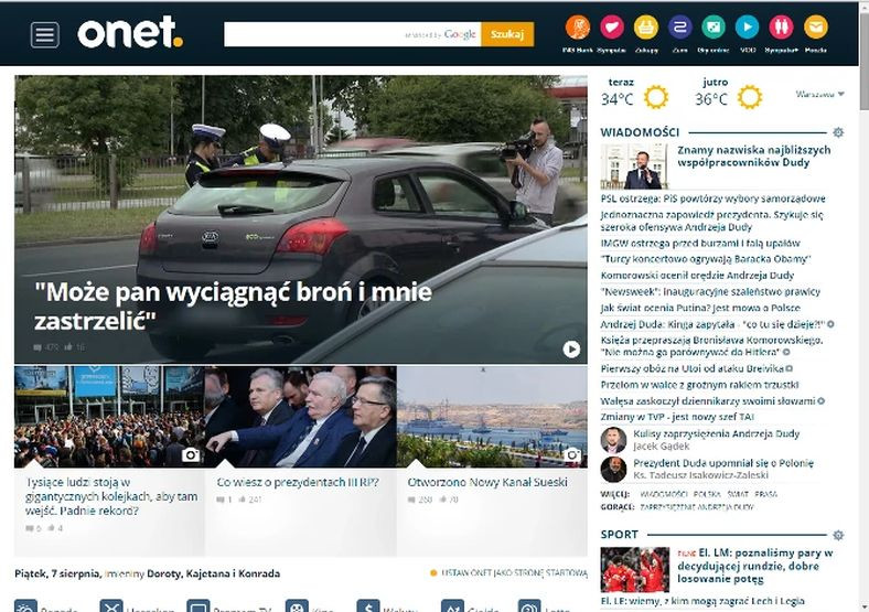 Znane strony dawniej i dziś - Onet z 2015 roku