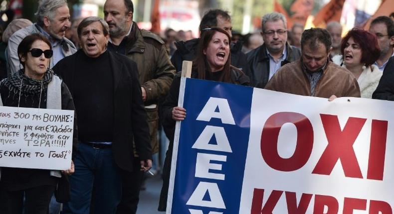 Workers demonstrate in Athens on November 24, 2016