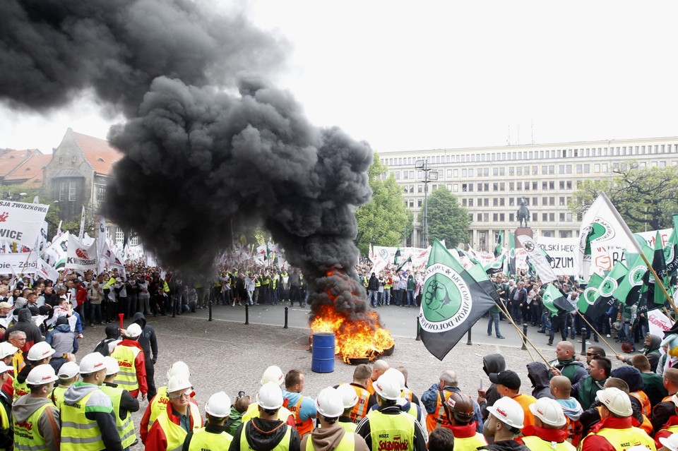 KATOWICE PROTEST GÓRNICZYCH ZWIĄZKÓW ZAWODOWYCH (manifestacja górniczych związkowców)