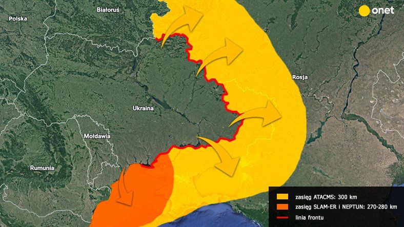 Ukraina. Mapa zasięgu rakiet. Stan frontu na 10.08.2022