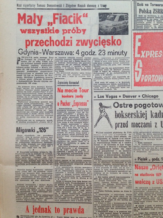 Zbigniew Kossek cytowany w książce twierdził wówczas, że za kierowcą Fiata 126 trasę z Gdyni do Warszawy przejechał w 4 godz. i 23 minuty