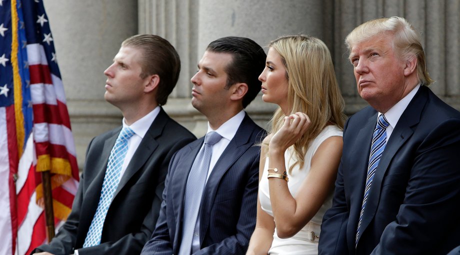 Trump with, from left, his sons Eric and Donald Jr. and his daughter Ivanka.