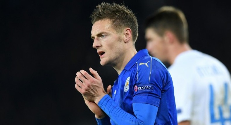 Leicester City's English striker Jamie Vardy is completing his three-game suspension