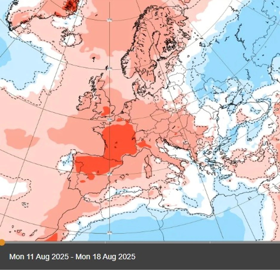 Mapa vremenskih prilika od 11. do 18. avgusta