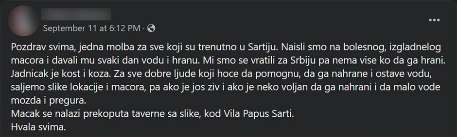 Objava o izgladnelom mačoru u Grčkoj