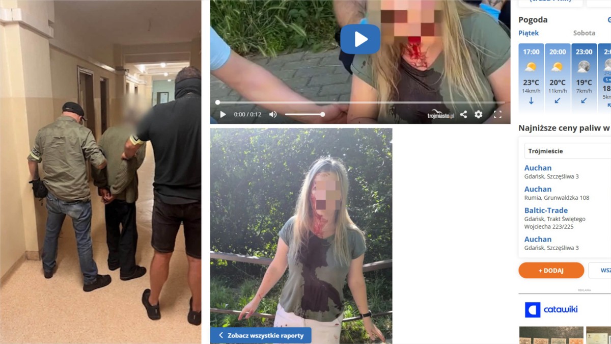 Zakrwawiona kobieta na schodach w Gdyni. Policja zatrzymała 76-letniego napastnika
