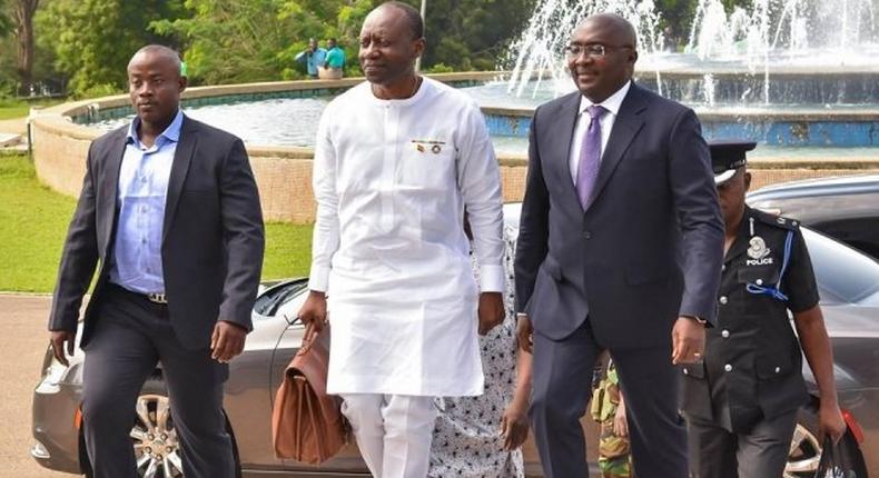 The Finance Minister; Ken Ofori-Atta and Vice President Dr Mahamudu Bawumia walking to the chamber