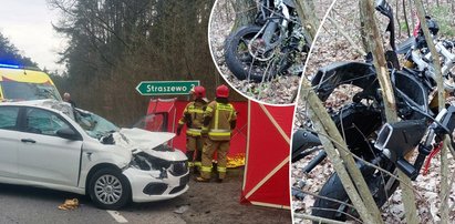 Tragiczny wypadek na Pomorzu. Motocykl zderzył się z osobówką. Nie żyje jedna osoba