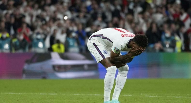 England's forward Marcus Rashford was one of three black players singled out in a racist message after they failed to score in the Euro 2020 final penalty shoot-out Creator: Frank Augstein