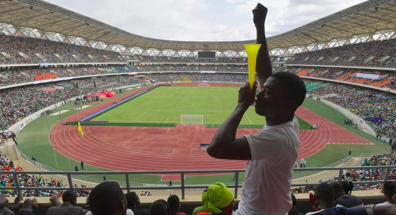 Inauguration, le 3 octobre 2020, du stade olympique d’Ebimpé, non loin d’Abidjan, construit en vue de la Coupe d’Afrique des nations de 2023, en Côte d’Ivoire/ISSOUF SANOGO/AFP