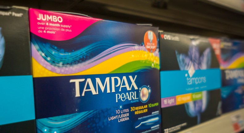 Boxes of Tampax tampons.