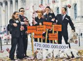 Działacze organizacji antyglobalistycznej Attac protestują przeciwko rządowemu planowaniu uratowania banków Fot. AFP
