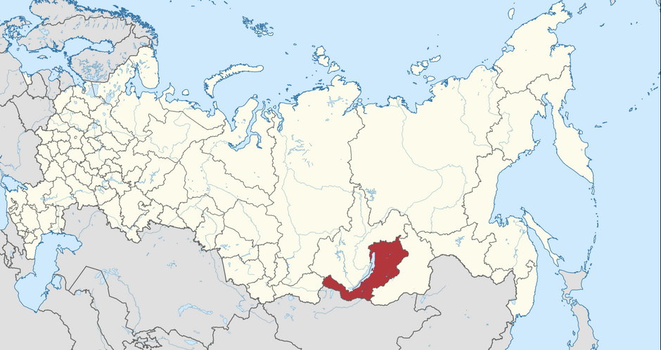 Buriacja (w kolorze czerwonym) na mapie Rosji