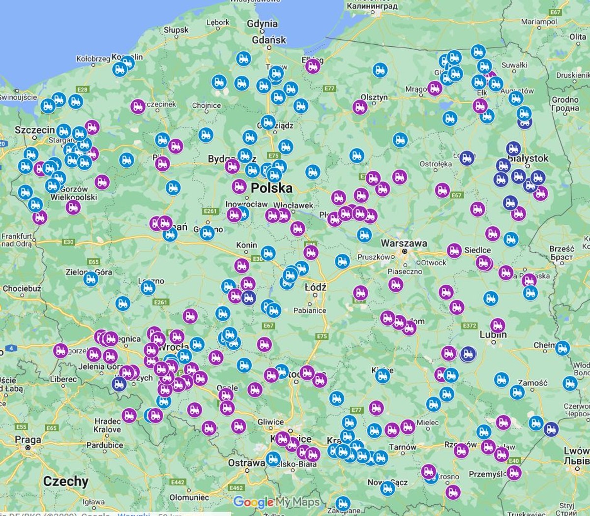Protest rolników 9 lutego 2024 roku. Źródło: Google maps