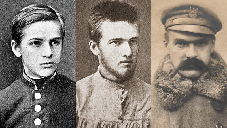
Józef Piłsudski w pierwszych latach nauki w gimnazjum wileńskim, jako 20 latek i w 1914 r.