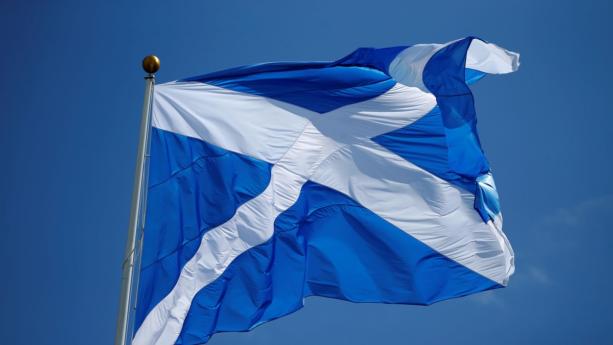 The Scottish flag flies over the Trump International Golf Links in Aberdeen