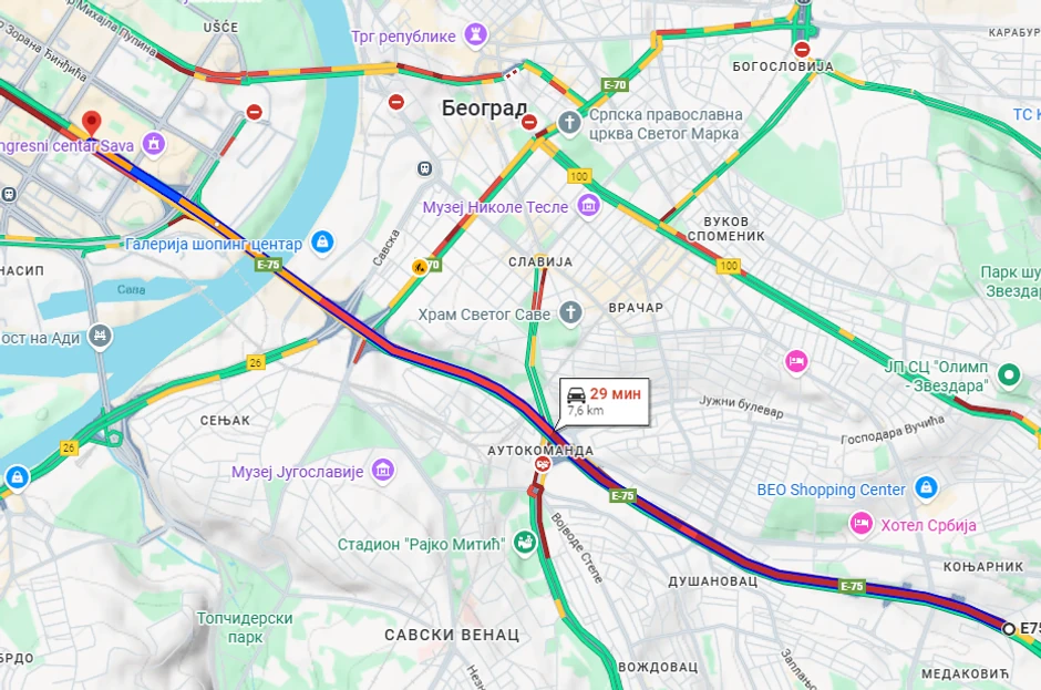 Gužva na moto putu kroz Beograd