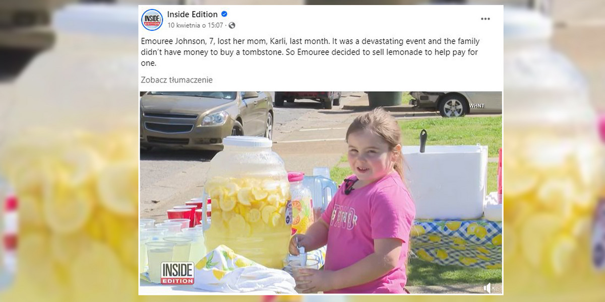 Siedmiolatka sprzedawała na ulicy lemoniadę, aby zdobyć pieniądze na grób dla swojej mamy.