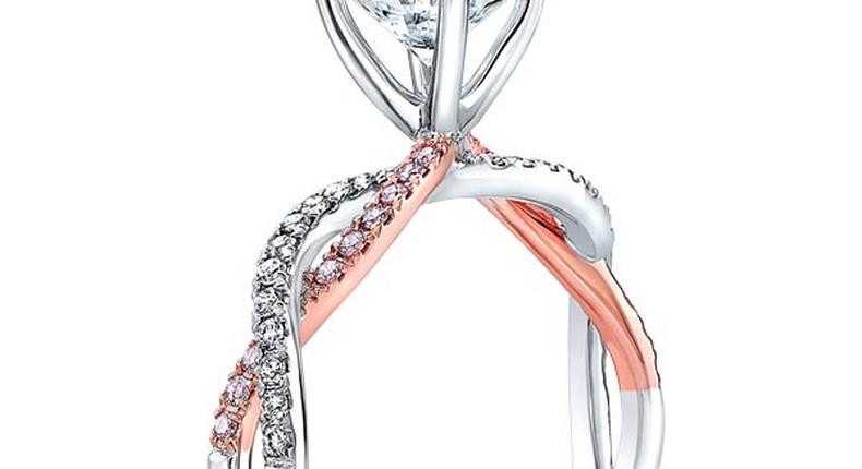 18k white and rose gold pavé solitaire ring by Natalie K