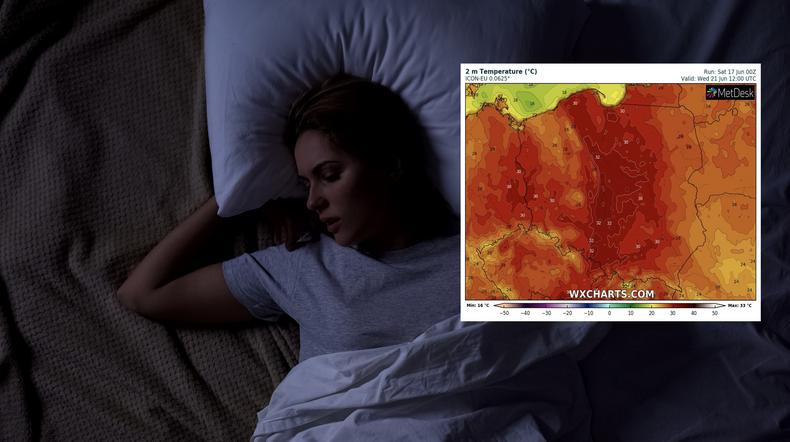 Przed nami tropikalne noce. Pojawią się problemy ze snem (mapa: wxcharts.com)