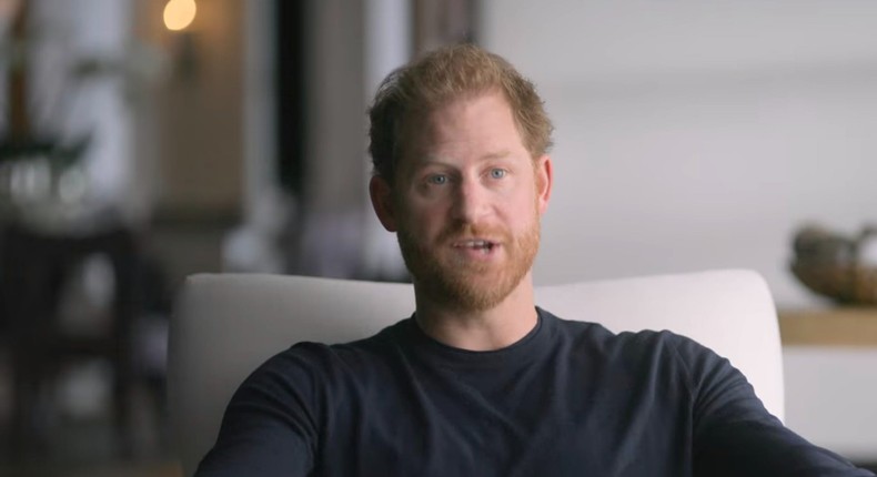 Prince Harry speaking in the Netflix docuseries, Harry & Meghan.Netflix