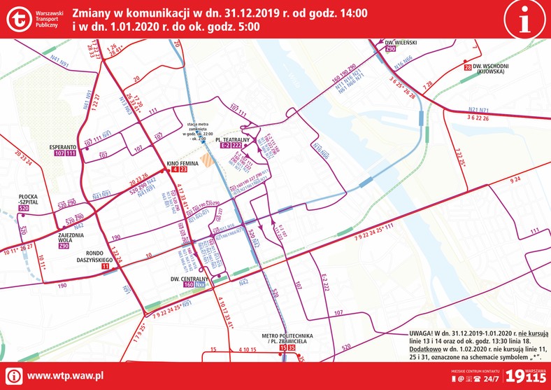 Sylwester w Warszawie - zmiany w komunikacji miejskiej