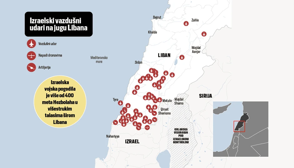 Mapa sukoba Izraela i Hezbolaha u Libanu