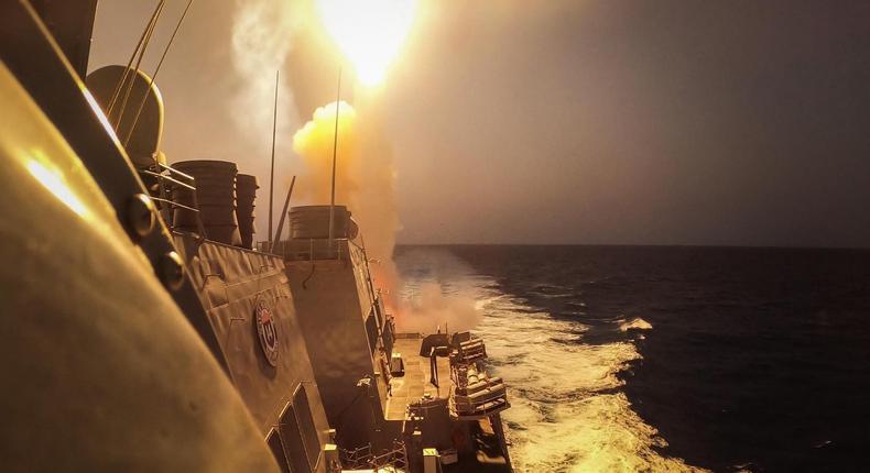 USS Carney fires on Houthi missiles and drones over the Red Sea on October 19.US Navy/MCS2 Aaron Lau