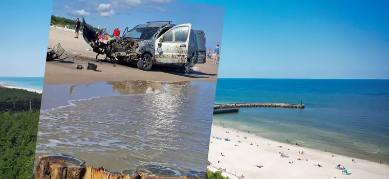 Rozbił się na ostrogach. Wrak straszy na plaży w Łebie