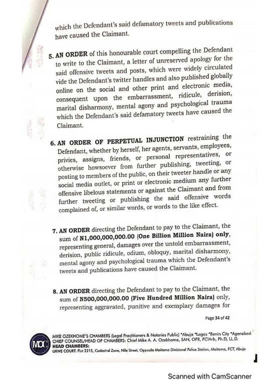 Babatayo is expected to pay 500M for aggravated, punitive, and exemplary damages [LindaIkeji]