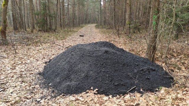 W lesie pod Chrzanowem ktoś wylał gorący asfalt