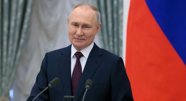 Russian President Vladimir Putin delivers a speech before a ceremony celebrating Women's Day in Moscow on March 8, 2023.Mikhail Metzel/Getty Images