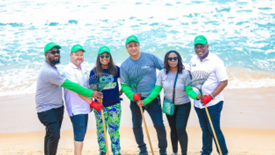 Members of the FBRA at the beach cleanup exercise on Friday to mark World Ocean Day. L-R: Chukwuemeka Aniukwu, Corporate Affairs Manager - South, Nigeria Breweries; Brent Grant, Managing Director, Prima Corporation; Doyinsola Ogunye, Founder, Recycling Scheme for Women and Youth Empowerment (RESWAYE); Ziad Maalouf, Current Chair, FBRA and Managing Director, SBC Nigeria Limited; Agharese Onaghise, Executive Secretary, FBRA; and Chinedum Okereke, Managing Director, The LaCasera Company.
