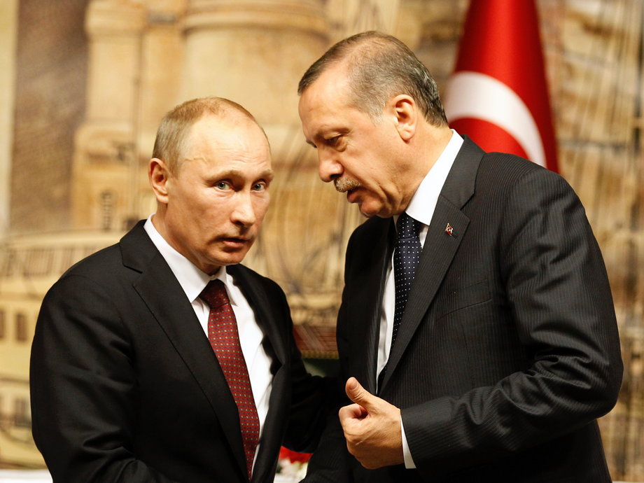 Putin with Recep Tayyip Erdogan, then Turkey's prime minister, after their news conference in Istanbul in 2012.