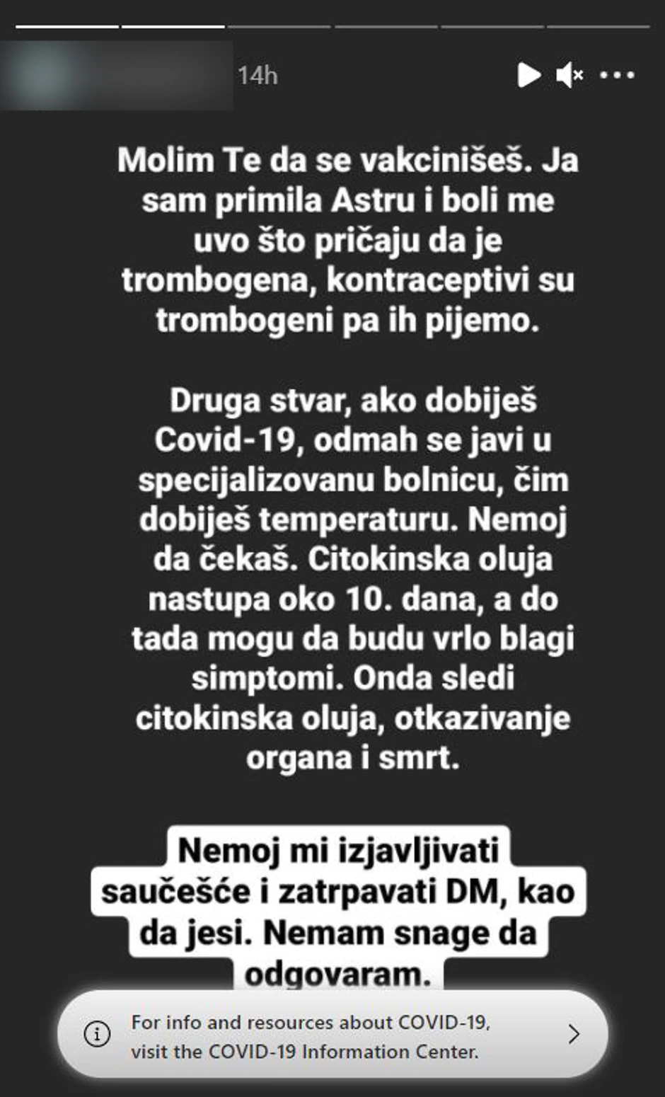 Objava Jelene S.S na Instagramu