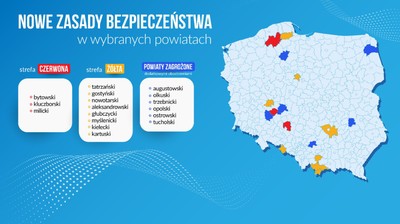 Ministerstwo Zdrowia: w strefie czerwonej 3 powiaty, w żółtej 8 powiatów