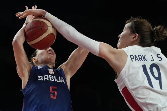 Detalj sa meča u kome je ženska košarkaška reprezentacija Srbije igrala sa Južnom Korejom