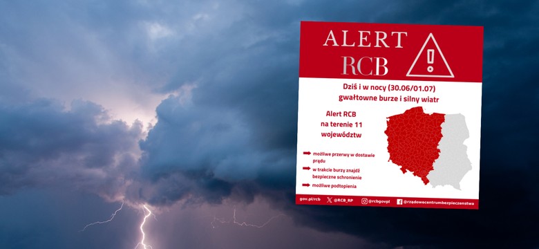 Alert RCB dla 11 województw. Gwałtowne burze i silny wiatr