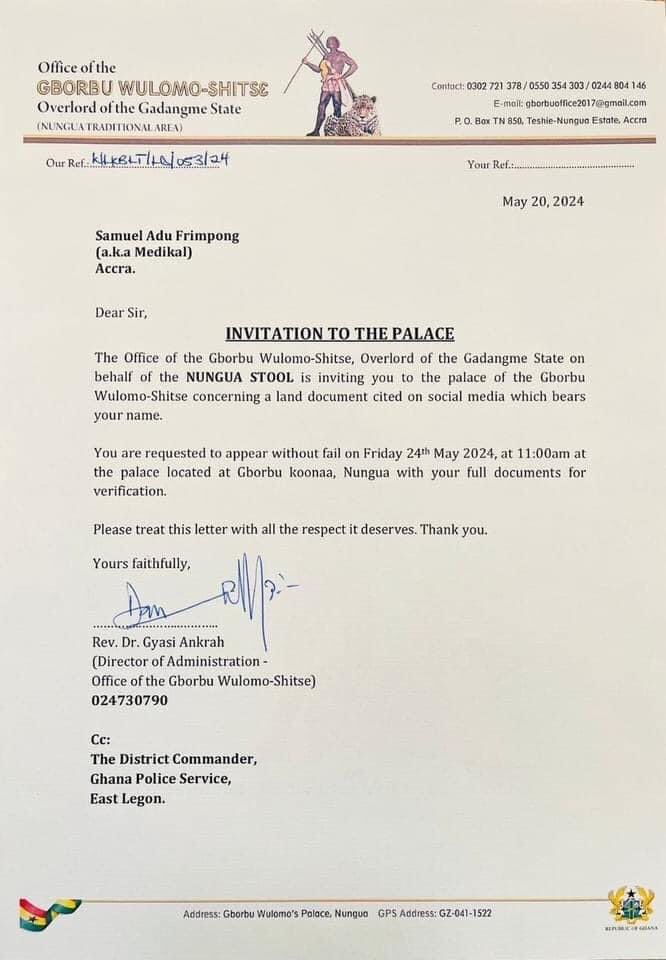 Fella Makafui and Medikal summoned by Nungua Stool over land documents