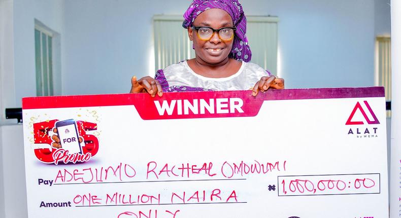 Adejumo Rachael, the one million naira winner of ALAT's 5 for 5 Promo in August 2021