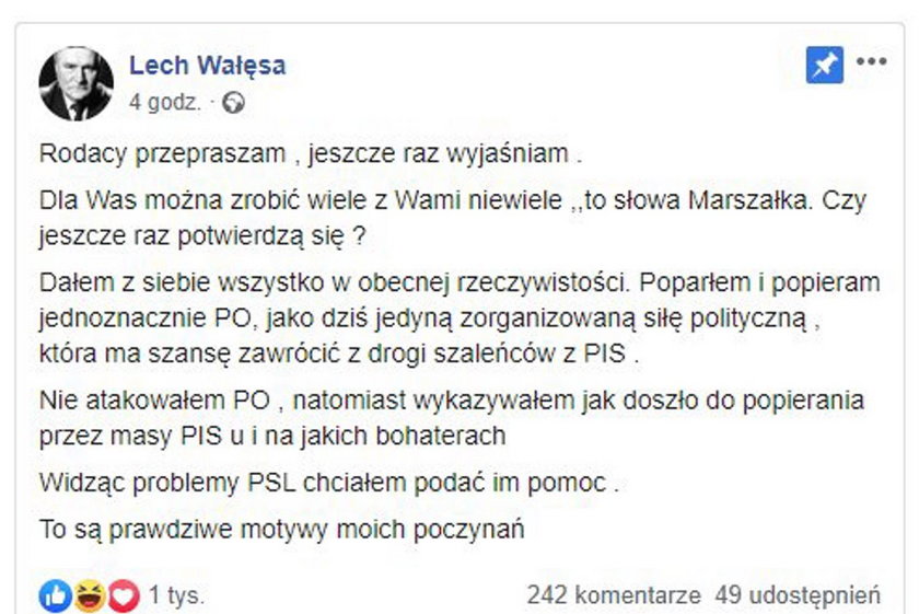 Trudno się w tym połapać! Lech Wałęsa znowu zaskoczył