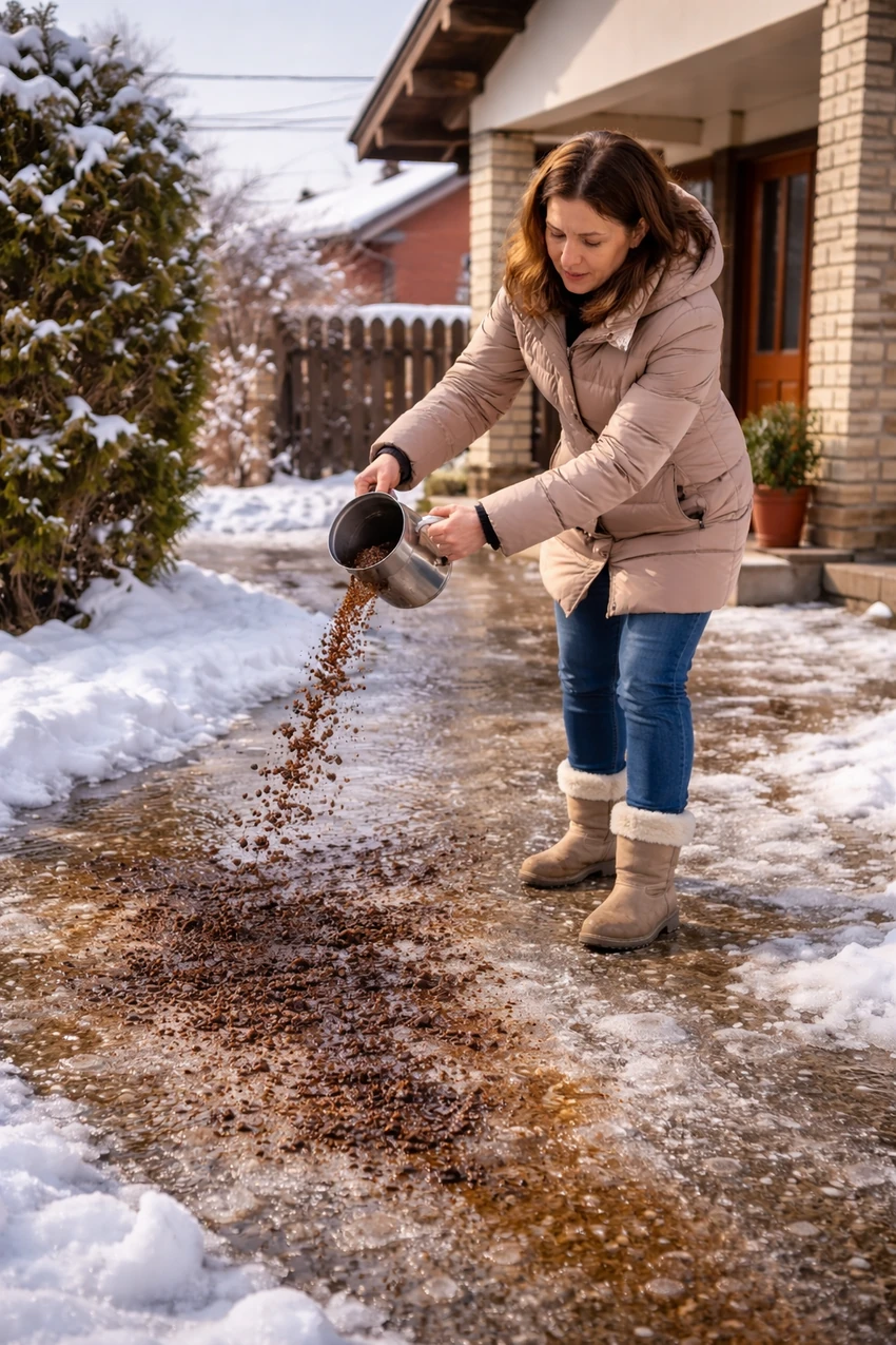 Žena prosipa soc od kafe po ledu