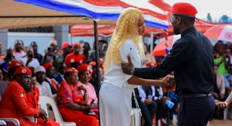 Bobi Wine with Nina Roz at the press conference