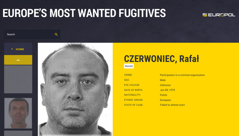 Poszukiwany Rafał Czerwoniec, fot. eumostwanted.eu