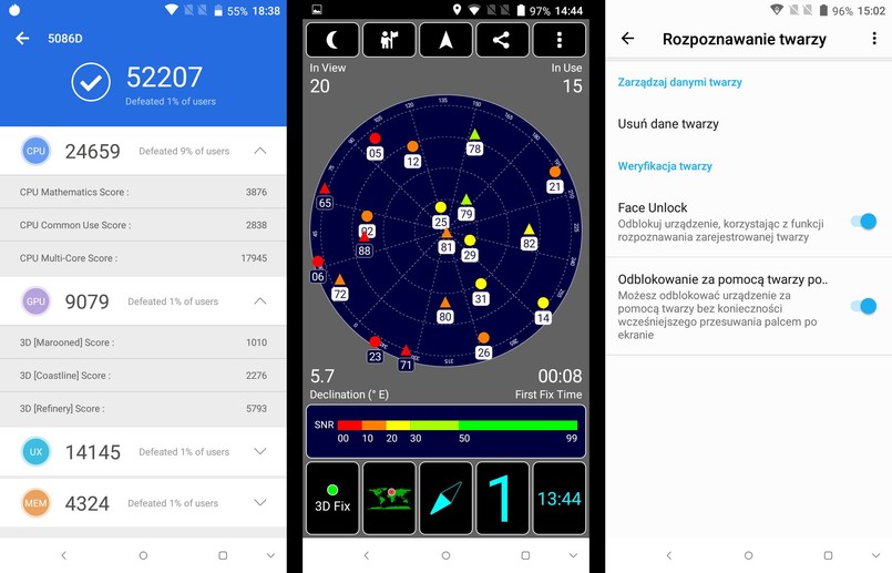 Alcatel 5  - AnTuTu Benchmark, GPS, rozpoznawanie twarzy