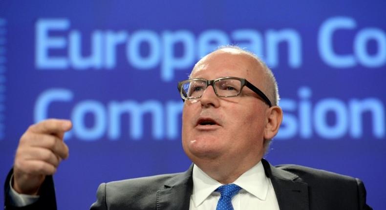 First Vice-President of the European Union Commission Frans Timmermans talks to the media about the situation in Poland at the European Union Commission headquarters in Brussels on July 19, 2017