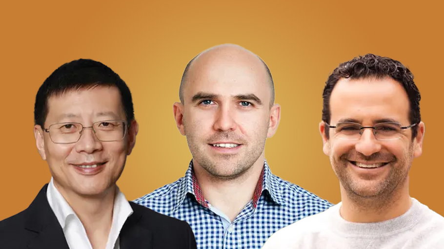 Wybrani laureaci „Listy Midasa” 2023 (od lewej): Neil Shen (Sequoia China), Paweł Chudziński (Point Nine) oraz Lee Fixel (Addition)