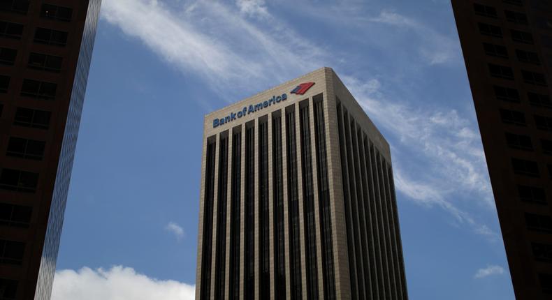 A Bank of America building is seen in Los Angeles