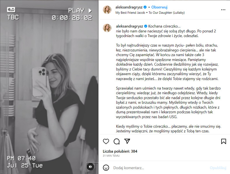 Anna Grysz na Instagramie poinformowała o poronieniu