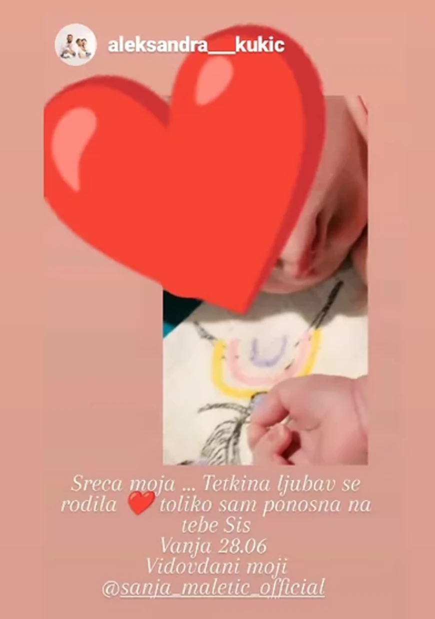 Objava Sanjine sestre Aleksandre na Instagramu